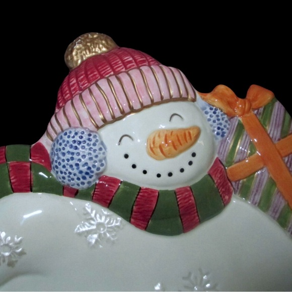 Fitz and Floyd Snowman with Tophat Canape Cookie Christmas Serving Platter Vtg - Picture 2 of 5